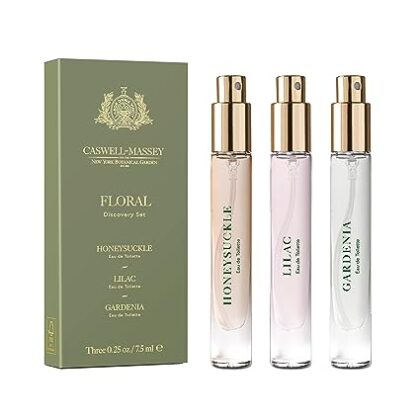 Caswell-Massey Floral Trio Discovery Set, Includes Gardenia, Lilac & Honeysuckle, Discover the Beauty of Botanicals, Three Sample Vials, 0.25 Fl Oz Each